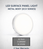 Daya Worldwide Surface LED Panel Light mounted on ceiling, sleek white panel with even illumination for modern lighting.