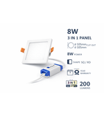 Round and square 3-in-1 LED recessed panel lights by Daya Worldwide in 8W and 15W, showcasing modern lighting designs.