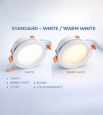 LED junction box panel light from Daya Worldwide, 3W, 3-in-1 white and color series with adjustable color options.