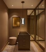 Daya Worldwide Aura Hour pendant light hanging from ceiling with sleek modern design and warm ambient glow.