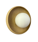 Daya Worldwide Orbita Gold Beige Disc Wall Light mounted on wall, showcasing modern design and warm beige finish for interior decor.