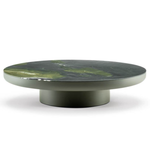 Round green coffee table with smooth surface and wooden legs, modern design from Daya Worldwide.