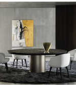 Daya Worldwide Aura round dining table with a smooth wooden surface and modern design, perfect for contemporary dining rooms.