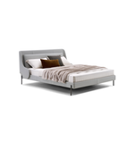 Upholstered Luna Curve Bed by Daya Worldwide featuring a plush, curved headboard and modern design in a cozy bedroom setting.