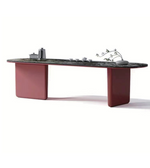 Marble top dining table with sleek wooden legs, modern design, perfect for contemporary dining rooms.