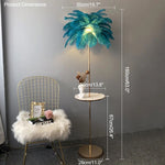 Feather floor lamp dimensions showing height and table size