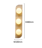 Triple globe travertine stone wall light with dimensions shown