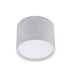 Cylindrical ceiling light fixture with white shade on a white background