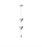Modern pendant light with three tiered shades on a white background