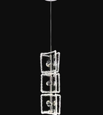 Modern pendant light with square glass shades on a black background