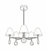 Chandelier with five lampshades and crystal accents on a white background