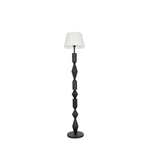 Black floor lamp with a white lampshade on a white background