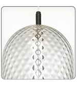 Decorative glass pendant light with a textured design on a white background
