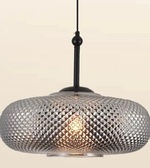 Modern smoked diamond glass pendant light with matte black suspension for living rooms, dining rooms, kitchen islands, cafés, restaurants, hotels, and contemporary luxury interiors.