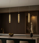 Daya Worldwide Aurora Beam pendant light with sleek design hanging from ceiling, showcasing modern lighting decor.