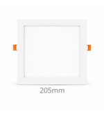 Slim square LED panel light for recessed ceiling with white frame in 205MM