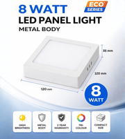 Square LED surface panel light metal body eco series available in 8W