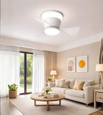 Modern ceiling light fan with integrated LED installed in a contemporary living room interior