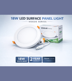 Daya Worldwide VOGUE LED surface panel light showing a sleek, modern white rectangular panel illuminated on a ceiling.