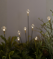 Daya Worldwide outdoor garden globe spike light installed in a garden, providing decorative illumination with a sleek metal stake design.