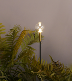 Daya Worldwide outdoor garden globe spike light installed in a garden, illuminating plants and pathway with warm outdoor lighting.