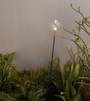 Outdoor garden globe spike light by Daya Worldwide, showcasing a sleek metal stake and illuminated glass globe for garden decor.