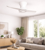 Daya Worldwide NOVA TWO BLADE light ceiling fan with sleek design and modern finish, mounted on ceiling with blades visible.