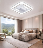 Daya Worldwide Aerolux square ceiling light with built-in fan, modern design, white finish, mounted on ceiling.