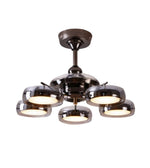 Daya Worldwide designer LED ceiling fan with spotlight rings, modern ceiling fan with integrated lighting and sleek design.