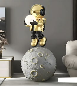 Luxury astronaut floor lamp with glowing orb and moon base for modern interior décor