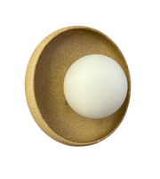 Daya Worldwide Orbita Gold Beige Disc Wall Light mounted on wall, showcasing modern design and warm beige finish for interior decor.
