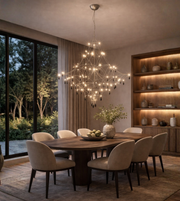 Elegant celestial cascade crystal chandelier by Daya Worldwide featuring hanging crystal prisms and a refined chandelier design.
