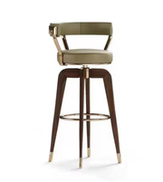 Daya Worldwide Arco bar stool with sleek wooden seat and metal base, modern design for stylish kitchen or bar area.