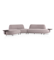 Daya Worldwide Luna Curve modular sofa in neutral fabric with curved armrests and plush cushions, modern living room setting.