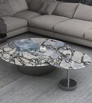 Marble top coffee and side table set by Daya Worldwide, featuring sleek modern design with black metal legs and white marble surfaces.