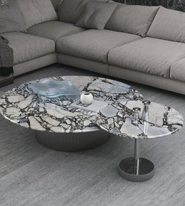 Marble top coffee and side table set by Daya Worldwide, featuring sleek modern design with black metal legs and white marble surfaces.