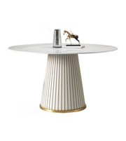 Round Daya Worldwide dining table with wooden finish, smooth surface, and sturdy base, ideal for modern dining rooms.