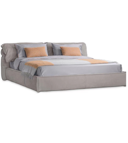 Daya Worldwide premium bed with sleek white bedding and modern wood frame, showcasing a stylish bedroom setup.