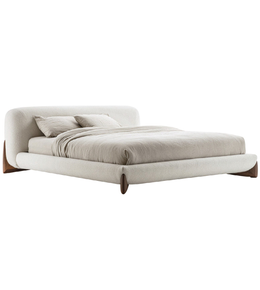 Daya Worldwide Milo Bed with sleek wooden frame and neutral bedding for modern bedroom decor.