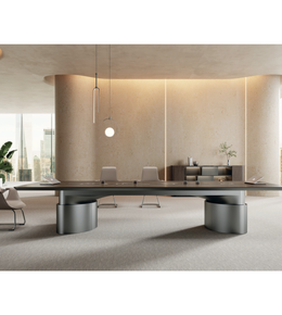 Daya Worldwide Crestline conference table in a modern office setting, showcasing sleek wood finish and spacious tabletop design.