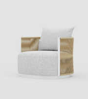 Outdoor lounge set featuring cushioned seats and a glass-top table from Daya Worldwide's outdoor furniture collection.