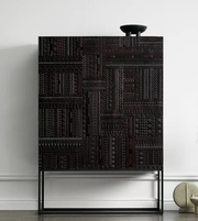 Daya Worldwide Nomad Grid Cabinet bar unit with open shelving and metal frame in a modern, minimalist design.