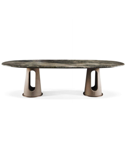 Obsidian oval dining table with sleek black surface and modern design, crafted by Daya Worldwide for elegant dining spaces.
