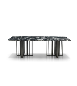 Black Noir Line dining table with sleek wooden top and modern metal legs, ideal for contemporary dining spaces.