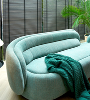 Daya Worldwide Aura Curve Sofa with sleek modern design, featuring plush upholstery and curved silhouette in a stylish living room setting.