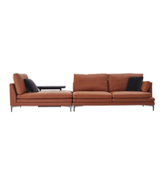Daya Worldwide premium leather sofa with clean lines and plush cushions, showcasing its elegant design and soft brown upholstery.