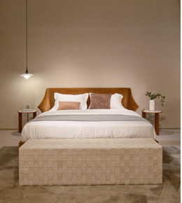 Daya Worldwide Haven Curve Bed with plush headboard and sleek frame, showcasing modern design and comfortable sleeping surface.