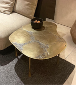 Pair of Aurelia handcrafted bronze side tables with smooth round surfaces and elegant metal bases, set of two.