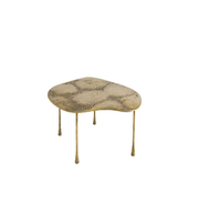 Set of two Aurelia handcrafted bronze side tables with sleek, modern design, perfect for accent decor in living spaces.