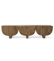 Wooden Arc Trio console unit by Daya Worldwide featuring smooth curved design and spacious top surface for decor or storage.